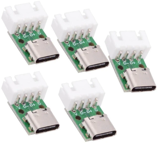 Main image of AJMRTC 5 Pack USB C Female Socket DIY Connector, 2.54mm Pitch 4Pin Wafer Socket, USB 2.0 Type C Solder Adapter, Charging Port Repair Replacement Breakout Module for Electronic DIY, Prototyping