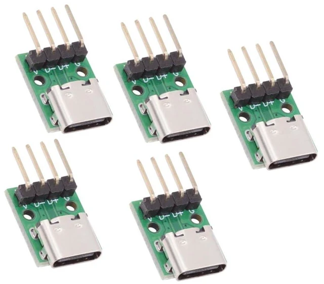 Main image of AJMRTC 5 Pack USB C DIY Connector, 2.54mm Pitch 4Pin Wafer Socket, USB 2.0 Type C Female Socket, Port Repair Replacement Solder Adapter Breakout Board for Electronic Prototyping & Circuit DIY Projects