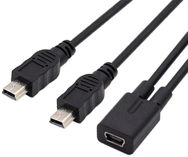 Main image of AJMRTC Mini USB 2.0 Female DC 5V to Dual Mini USB 5Pin Male Splitter Extension Charge Cable, Y-Shape 1 In 2 Out Power Splitting Cord for Simultaneously Charging Two Mini USB 5Pin Electronic Devices