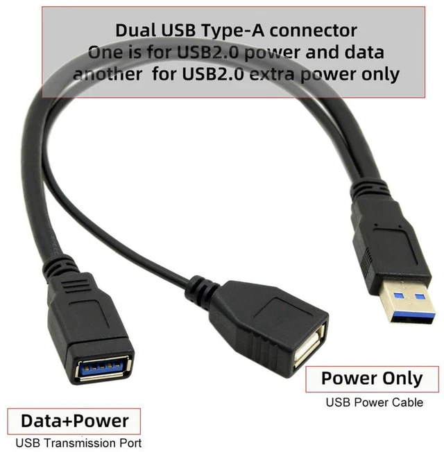 Alt view image 6 of 7 - AJMRTC 20cm Dual Type-A USB3.0 Female to Type-A USB3.0 Male Extra Power & Data Y Cable, Dual-Female USB 3.0 Splitter Cord, Compatible with External Disk Drives, SSD, Printers and Scanners