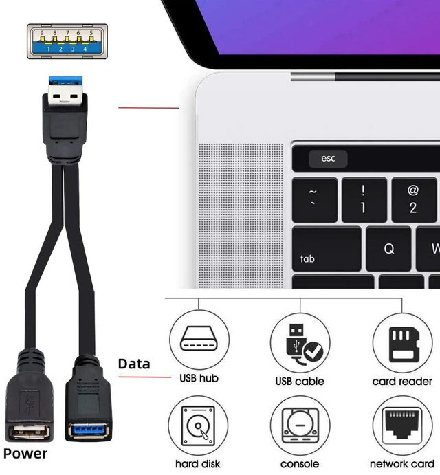 Alt view image 2 of 7 - AJMRTC 20cm Dual Type-A USB3.0 Female to Type-A USB3.0 Male Extra Power & Data Y Cable, Dual-Female USB 3.0 Splitter Cord, Compatible with External Disk Drives, SSD, Printers and Scanners