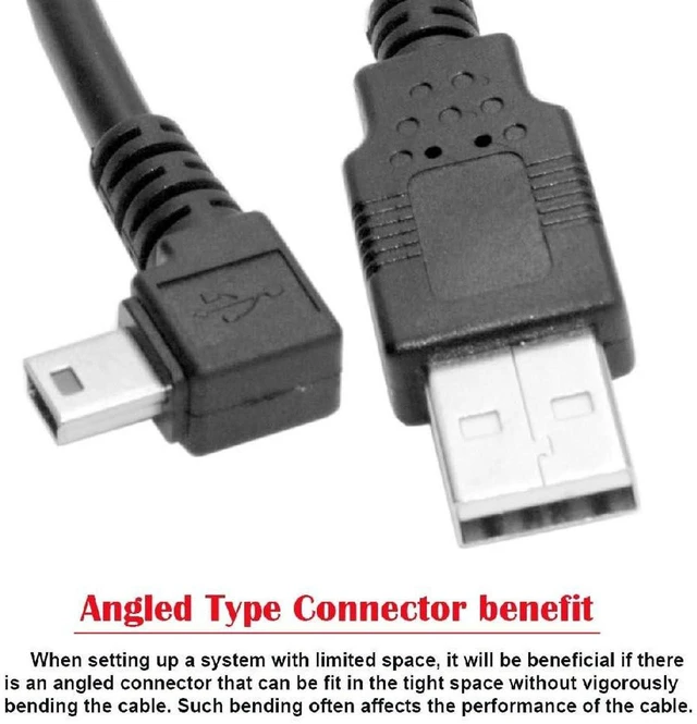 Alt view image 4 of 7 - AJMRTC 3M 90 Degree Right Angled Mini USB B Type 5Pin Male to USB 2.0 Type A Male Power & Data Cable, 480Mbps High Speed Cord for Digital Cameras, GPS, MP3 Players and Legacy Mini USB 5Pin Electronic