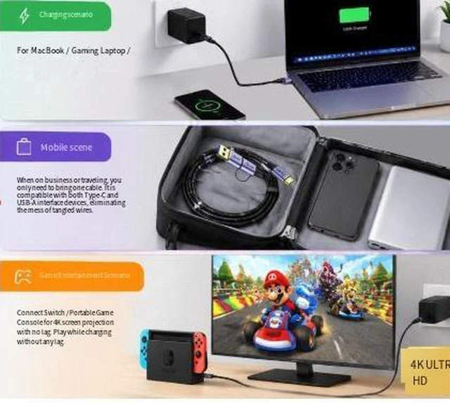 Alt view image 2 of 2 - AJMRTC 2M Full-Function USB-C Male to Female Extension Cable, USB3.2 Gen2x2 20Gbps Data Transfer, 100W PD Fast Charging, 4K@60Hz Video Output Cord for Laptops, Tablets, Smartphones and USB-C Periphera