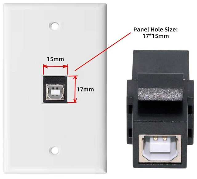 Alt view image 3 of 7 - AJMRTC 480Mbps USB2.0 Type A Female to USB Type B Female Keystone Jack Coupler Adapter, Wall Plate Panel Mount USB Inline Connector for Wall Outlet Installation, USB Cable Extension and Built-in Wirin