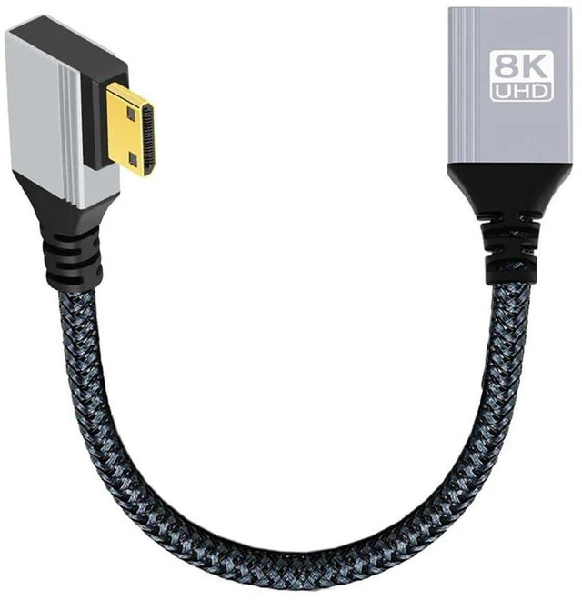 Main image of AJMRTC 8K Type-C Mini HDMI 2.1 Male 90 Degree Right Angle to HDMI Female Extension Cable, High Speed HDTV Cord for DV Camera, Laptop, Portable Monitor, Supports 8K@60Hz Video & Audio Transmission