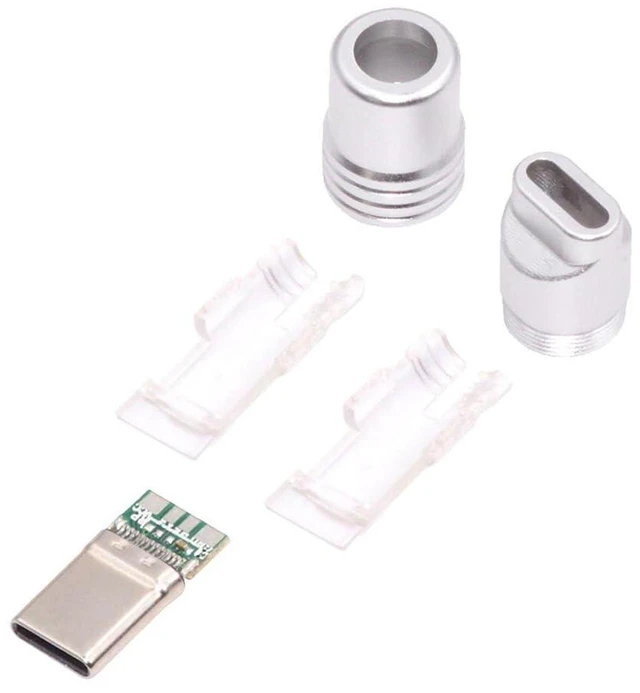 Main image of AJMRTC USB 3.1 Type-C Male Solder Connector, Silver Aluminum Alloy Shell DIY Soldering Plug for 4.0mm~6.0mm Cable, Customizable Electronic Parts for OEM Cable Assembly & Repair