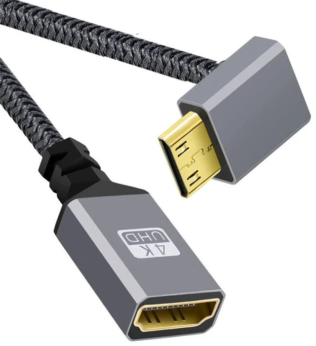 Alt view image 3 of 7 - AJMRTC 4K 90 Degree Up Angled Mini HDMI 1.4 Male to HDMI Female Extension Cable, 10.2Gbps HD Audio Video Cord Supports 4K@30Hz for DV Camera, MP4, DC, Laptop