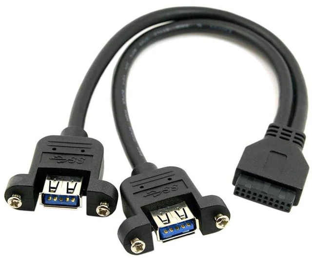 Main image of AJMRTC USB 3.0 Dual A Female Screw Mount Type to Motherboard 20Pin Header Cable, Front Panel USB3.0 Extension Cord, Dual USB-A Female Port Bracket Cable for PC Case Motherboard Internal Connection