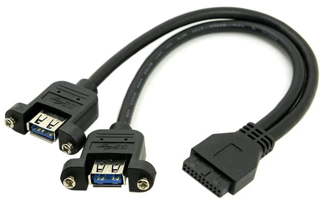 Alt view image 7 of 7 - AJMRTC USB 3.0 Dual A Female Screw Mount Type to Motherboard 20Pin Header Cable, Front Panel USB3.0 Extension Cord, Dual USB-A Female Port Bracket Cable for PC Case Motherboard Internal Connection