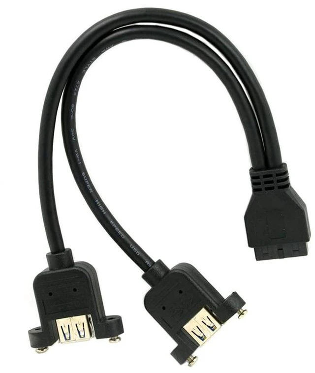 Alt view image 5 of 7 - AJMRTC USB 3.0 Dual A Female Screw Mount Type to Motherboard 20Pin Header Cable, Front Panel USB3.0 Extension Cord, Dual USB-A Female Port Bracket Cable for PC Case Motherboard Internal Connection