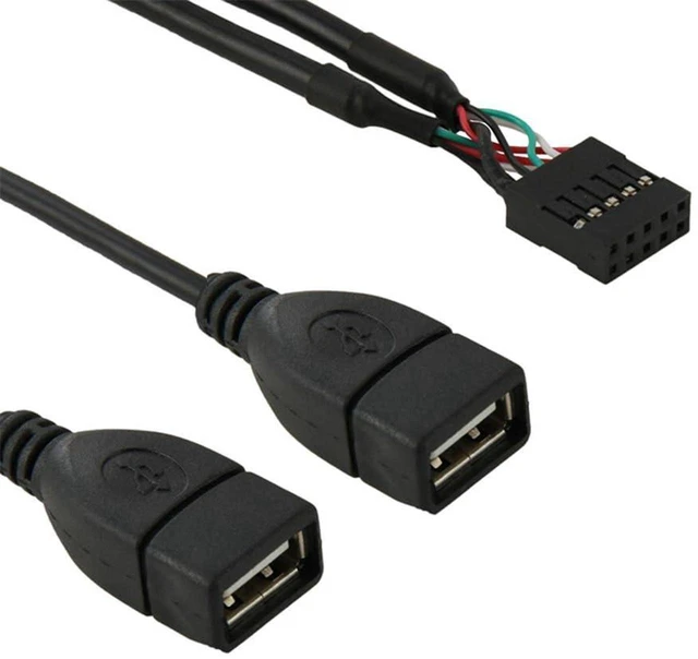 Alt view image 2 of 4 - AJMRTC 50cm USB 9Pin 10Pin Motherboard Female Header to Dual USB 2.0 Female Adapter Cable, Internal Front Panel USB 2.0 Extension Cord, Dual USB-A Female Port for Desktop PC Chassis Expansion