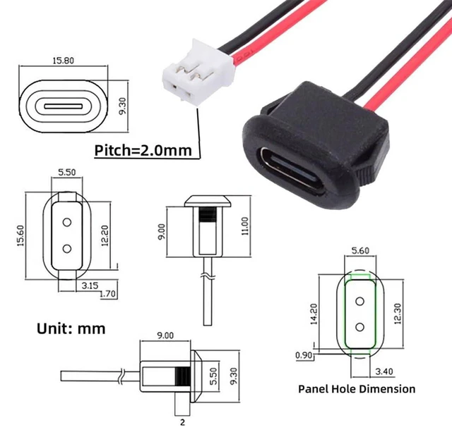 Alt view image 4 of 7 - AJMRTC 5Pcs Set Latch Mount Type-C Female Socket to 2Pin 2.0mm Pitch Header Cable, DC 5V Power Only Adapter Wire, Type C Jack to 2P Terminal Cable for DIY Electronic Power Supply Project