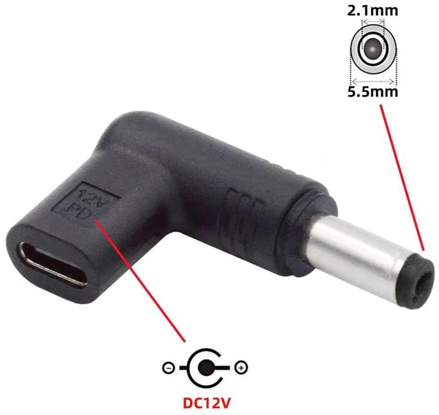 Alt view image 3 of 7 - AJMRTC USB 3.1 Type-C Female to DC 12V 5.5x2.1mm Male Plug 90 Degree Angled PD Emulator Trigger Adapter, PD Power Decoy Converter for Router, Mini PC, Monitor, CCTV Camera, LED Strip DC 5.5*2.1mm Powe