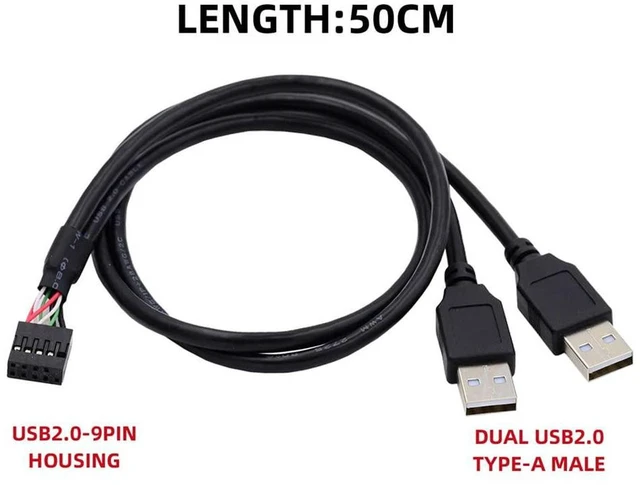 Alt view image 7 of 7 - AJMRTC Motherboard 9Pin 10Pin Female Header Housing to Dual USB 2.0 Male Type-A Cable 50cm, Internal USB 2.0 Front Panel Header Adapter Wire, 480Mbps Data Transfer for PC Case Motherboard USB Expansio
