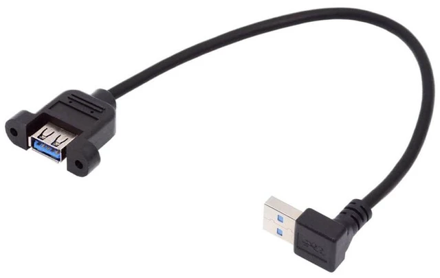 Alt view image 2 of 7 - AJMRTC 5Gbps USB 3.0 Male to Female Type-A Up Angled Panel Mount Cable with Screws 30cm, USB3.0 90 Degree Upward Panel Type Header Connector Wire for Industrial PC Cabinet Installation