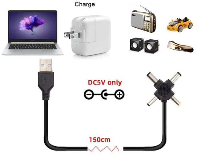 Alt view image 2 of 7 - AJMRTC USB 2.0 Type-A Male to 4-in-1 DC 5V Power Cable, Multi Tips 5.5x2.5mm,5.5x2.1mm,4.0x1.7mm,3.5x1.3mm DC Barrel Plug Charging Cord, Universal 5V Power Supply Adapter Wire for Small Electronics