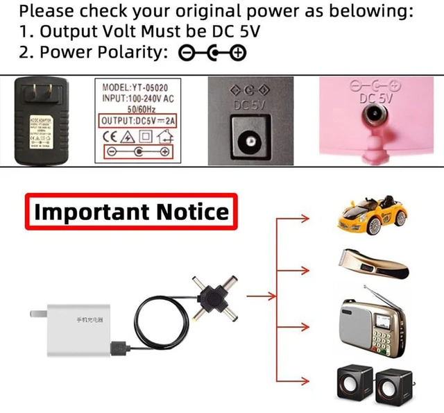 Alt view image 5 of 7 - AJMRTC USB 2.0 Type-A Male to 4-in-1 DC 5V Power Cable, Multi Tips 5.5x2.5mm,5.5x2.1mm,4.0x1.7mm,3.5x1.3mm DC Barrel Plug Charging Cord, Universal 5V Power Supply Adapter Wire for Small Electronics