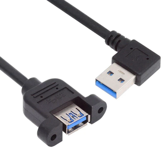 Main image of AJMRTC 5Gbps USB 3.0 Male to Female Type-A Right Angled Panel Mount Cable with Screws 30cm, USB3.0 90 Degree Right Angle Panel Header Connector Wire for Industrial PC Cabinet and Equipment Panel Insta