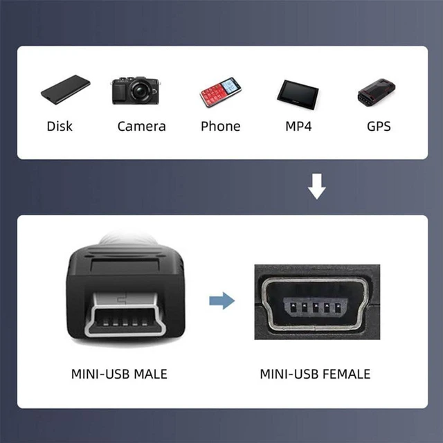 Alt view image 6 of 7 - AJMRTC 90 Degree Right Angled Mini USB 5Pin Male to Female Extension Cable 30cm, Mini USB M/F Extender Cord, Right Angle MiniUSB Wire for GPS, Digital Camera and Portable Devices