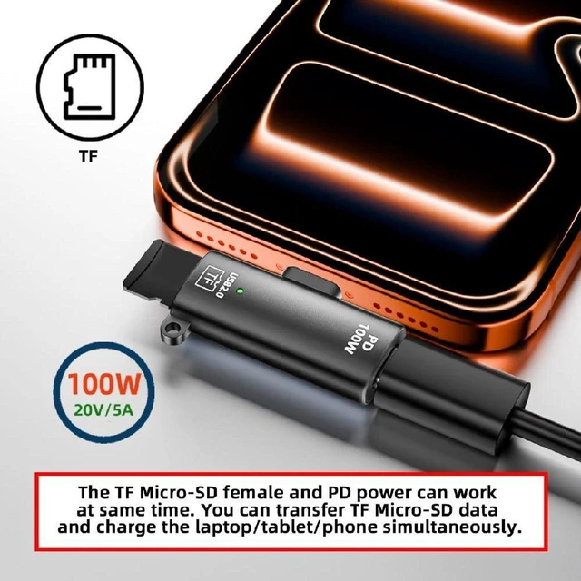 Alt view image 7 of 7 - AJMRTC USB-C Host to TF Micro SD T-Flash Card Reader OTG Adapter, 100W PD Pass Through Charging, 480Mbps Data Speed for Laptop, Tablet, Smartphone