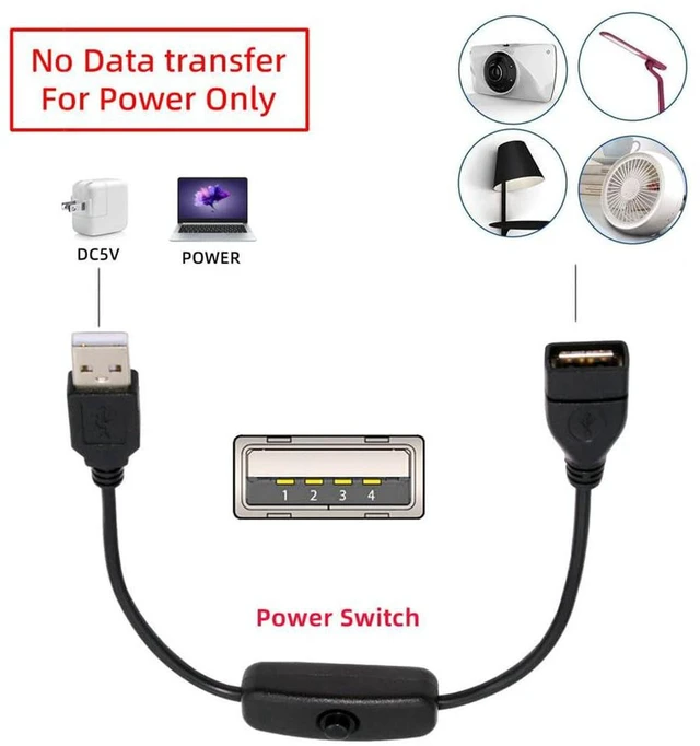 Alt view image 2 of 7 - AJMRTC USB 2.0 Type A Male to Female Extension Cable with On Off Power Switch Button, DC 5V USB Power Cord with Inline Switch for Desk Lamp, USB Fan, Camera, LED Strip, Recorder and Low Power USB