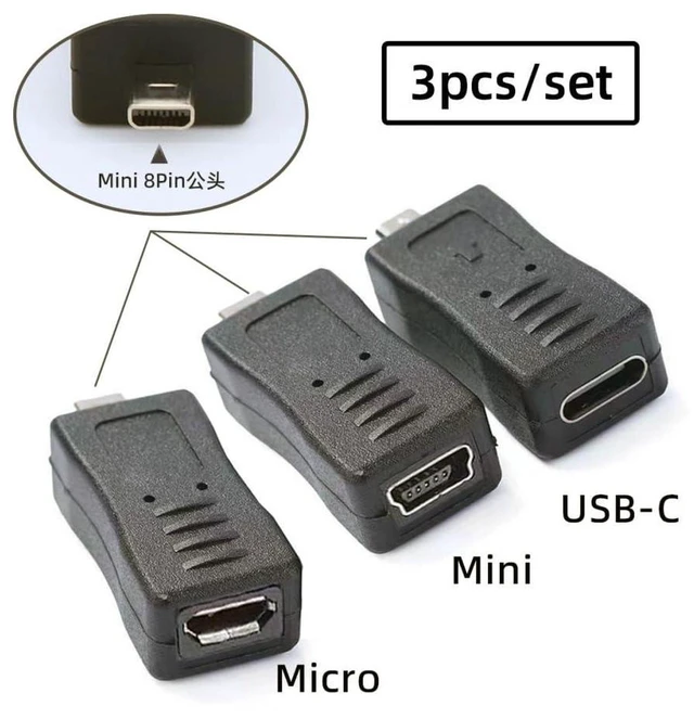 Alt view image 2 of 7 - AJMRTC 3Pcs Mini 8Pin to USB-C & Micro USB Female Power Data Adapter, Mini 8P Multi-Function Converter Connector, Camera Cable Replacement for Digital Camera Photo Transfer and Charging