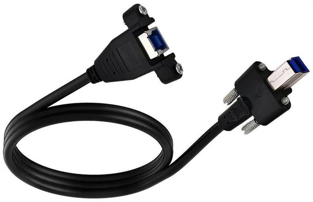 Main image of AJMRTC 50cm Dual Thumbscrews USB 3.0 Back Panel Mount B Male to Female B Extension Cable, Screw Lock USB Type-B Cord for Printer, Scanner, Industrial Device Panel Installation