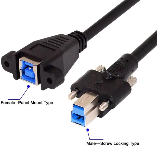 Alt view image 4 of 7 - AJMRTC 50cm Dual Thumbscrews USB 3.0 Back Panel Mount B Male to Female B Extension Cable, Screw Lock USB Type-B Cord for Printer, Scanner, Industrial Device Panel Installation