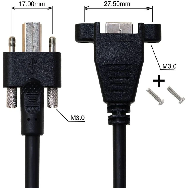 Alt view image 3 of 7 - AJMRTC 50cm Dual Thumbscrews USB 3.0 Back Panel Mount B Male to Female B Extension Cable, Screw Lock USB Type-B Cord for Printer, Scanner, Industrial Device Panel Installation