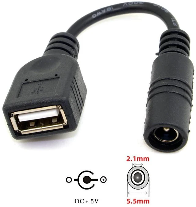 Alt view image 2 of 6 - AJMRTC USB Female to DC Power Jack 5.5x2.1mm Charging Adapter Cable, DC 5V USB A Female to 5.5/2.1mm Barrel Plug Cord for Cell Phone, Tablet, Portable Electronic Devices