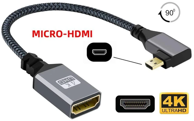 Alt view image 3 of 7 - AJMRTC 4K Micro HDMI Type-D 1.4 90 Degree Right Angled Male to HDMI Female Extension Cable, High Definition Video Cord for DV, MP4, Digital Camera, DC and Laptop
