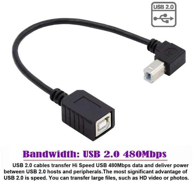 Alt view image 6 of 7 - AJMRTC USB 2.0 Type B Male to Female 90 Degree Up Angled Extension Cable 20cm, Right Angle USB B Extender Cord for Printer, Scanner, External Hard Drive, MIDI Controller, Digital Piano