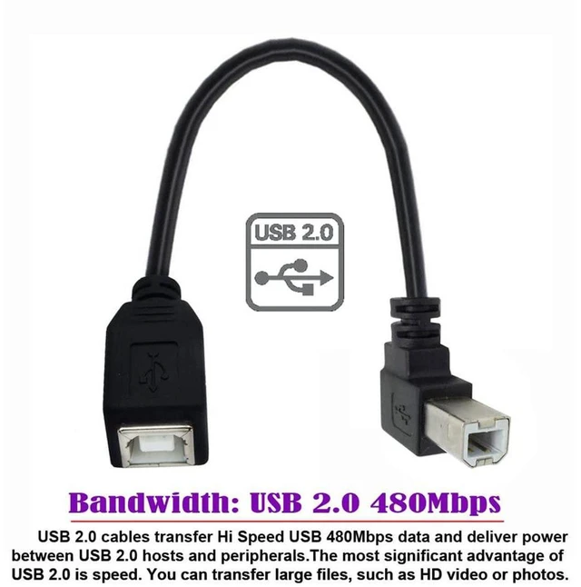 Alt view image 2 of 7 - AJMRTC USB 2.0 Type B Male to Female 90 Degree Up Angled Extension Cable 20cm, Right Angle USB B Extender Cord for Printer, Scanner, External Hard Drive, MIDI Controller, Digital Piano