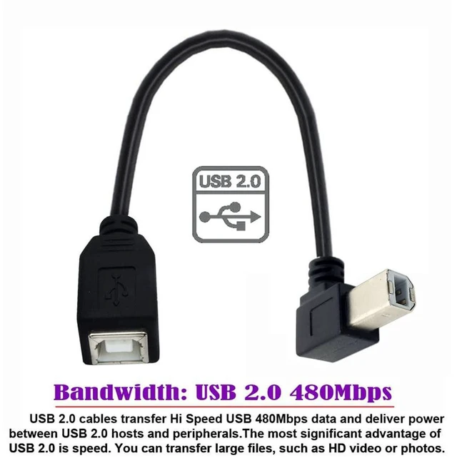 Alt view image 3 of 7 - AJMRTC USB 2.0 Type B Male to Female 90 Degree Left Angled Extension Cable 20cm, Left Angle USB B Extender Cord for Printer, Scanner, External Hard Drive, MIDI Controller, Digital Piano