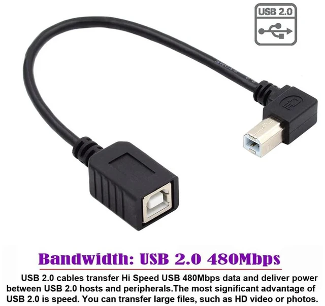 Alt view image 2 of 7 - AJMRTC USB 2.0 Type B Male to Female 90 Degree Left Angled Extension Cable 20cm, Left Angle USB B Extender Cord for Printer, Scanner, External Hard Drive, MIDI Controller, Digital Piano