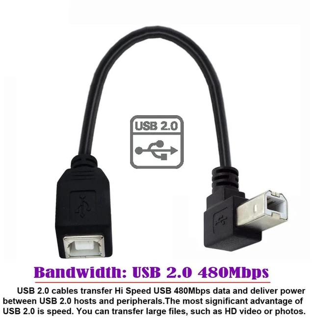 Alt view image 2 of 7 - AJMRTC USB 2.0 Type B Male to Female 90 Degree Down Angled Extension Cable 20cm, Down Angle USB B Extender Cord for Printer, Scanner, External Hard Drive, MIDI Controller, Digital Piano