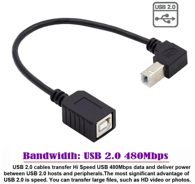 Alt view image 3 of 7 - AJMRTC USB 2.0 Type B Male to Female 90 Degree Down Angled Extension Cable 20cm, Down Angle USB B Extender Cord for Printer, Scanner, External Hard Drive, MIDI Controller, Digital Piano