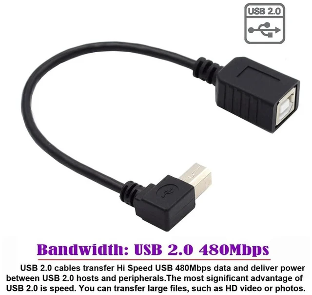 Alt view image 3 of 7 - AJMRTC USB 2.0 Type B Male to Female 90 Degree Right Angled Extension Cable 20cm, Right Angle USB B Extender Cord for Printer, Scanner, External Hard Drive, MIDI Controller, Digital Piano