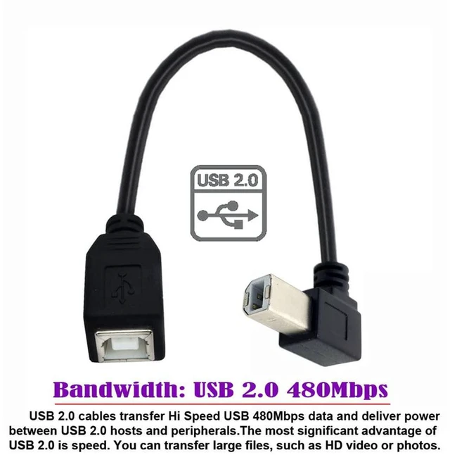 Alt view image 2 of 7 - AJMRTC USB 2.0 B Type Male to Female Extension Cable 90 Degree Right Angled 20cm, Right Angle USB B Extender Cord for Printer, Scanner, External Hard Drive, MIDI Controller, Digital Piano