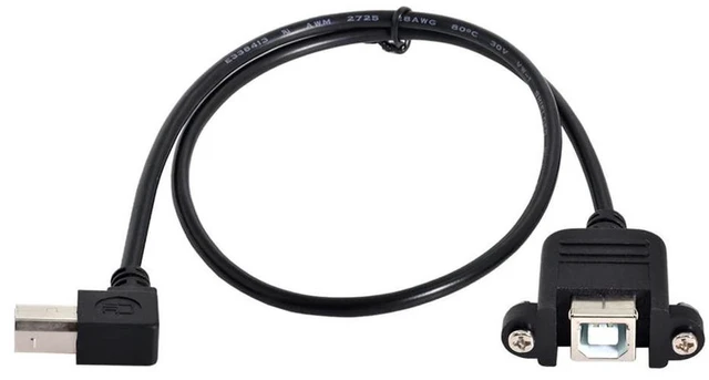 Alt view image 6 of 7 - AJMRTC USB 2.0 90 Degree Left Angled USB B Type Male to Female Extension Cable 50cm, Panel Mount USB B Extender Cord with Mounting Screws for Printer, Scanner, Industrial Cabinet