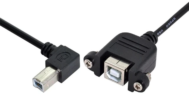 Alt view image 7 of 7 - AJMRTC USB 2.0 90 Degree Left Angled USB B Type Male to Female Extension Cable 50cm, Panel Mount USB B Extender Cord with Mounting Screws for Printer, Scanner, Industrial Cabinet