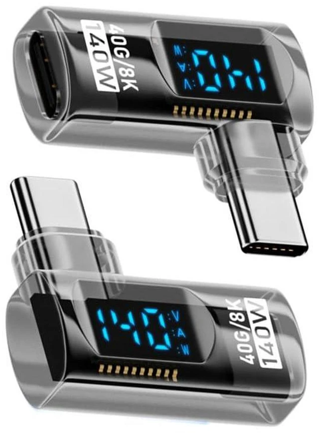 Main image of AJMRTC USB4 Type-C Male to Female Extension Adapter, 40Gbps 140W PD Charger with Smart LED Display, Left & Right Angled USB-C Extender for Real-time Current Voltage Monitoring