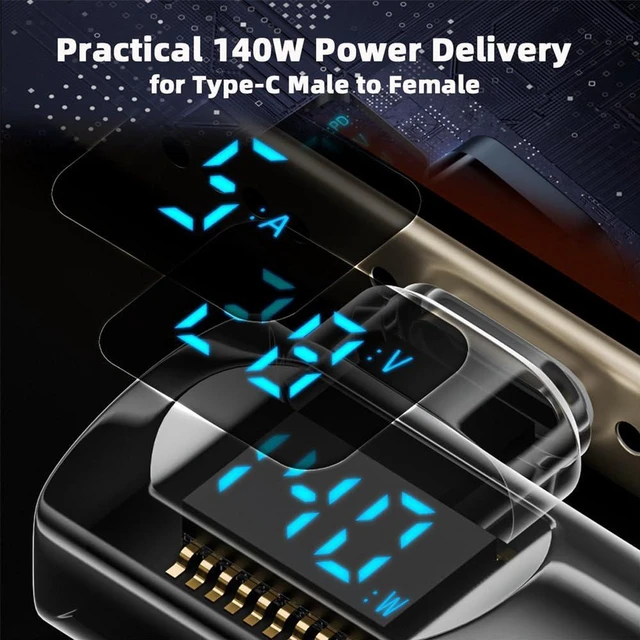 Alt view image 3 of 7 - AJMRTC USB4 Type-C Male to Female Extension Adapter, 40Gbps 140W PD Charger with Smart LED Display, Left & Right Angled USB-C Extender for Real-time Current Voltage Monitoring