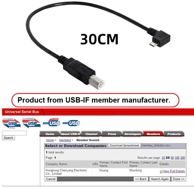 Alt view image 7 of 7 - AJMRTC 90 Degree Right Angled Micro USB Male to USB Type B Male OTG Cable 30cm, Micro OTG Cord for Printer, Scanner, SSD Disk, MIDI Keyboard and Electronic Musical Instrument
