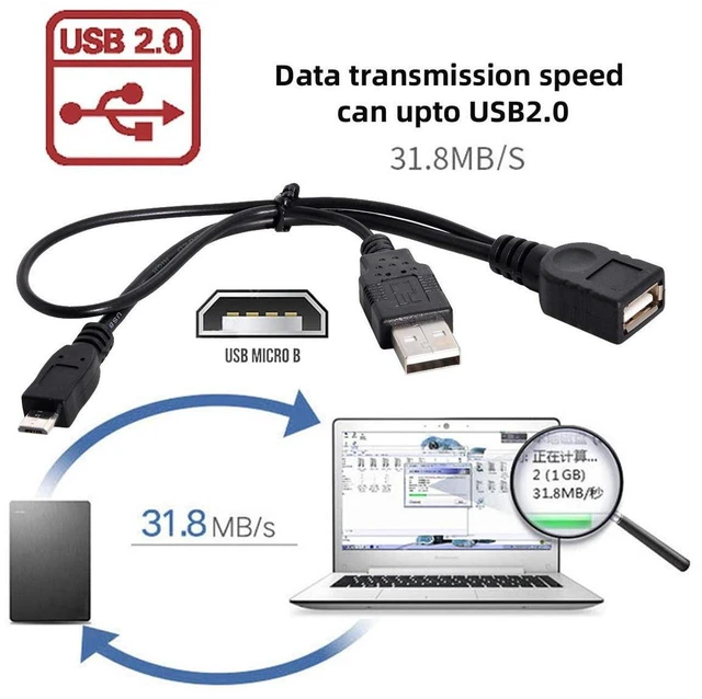 Main image of AJMRTC Black Micro USB 2.0 OTG Host Cable with USB Power Port, OTG Flash Disk Cord Compatible with Galaxy S3 i9300, S4 i9500, Note2 N7100, Note3 N9000, S5 i9600