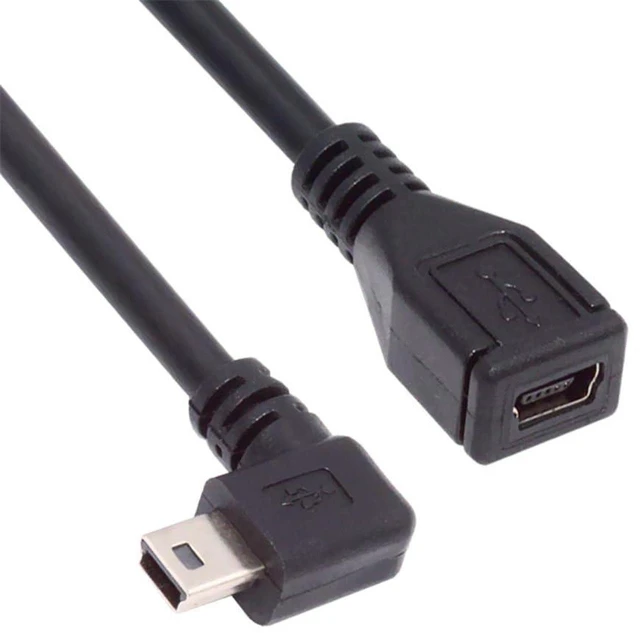 Main image of AJMRTC 90 Degree Right Angled Mini USB 5Pin Male to Female Extension Cable 30cm, Mini USB Extender Cord for GPS Navigator, Digital Camera and Mini USB Peripherals