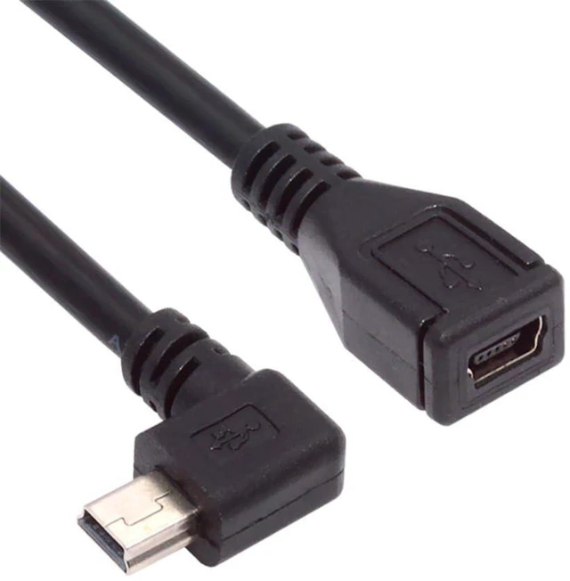 Main image of AJMRTC 90 Degree Left Angled Mini USB 5Pin Male to Female Extension Cable 30cm, USB2.0 Mini USB Extender Cord for GPS Navigator, Digital Camera and Mini USB 5Pin Devices