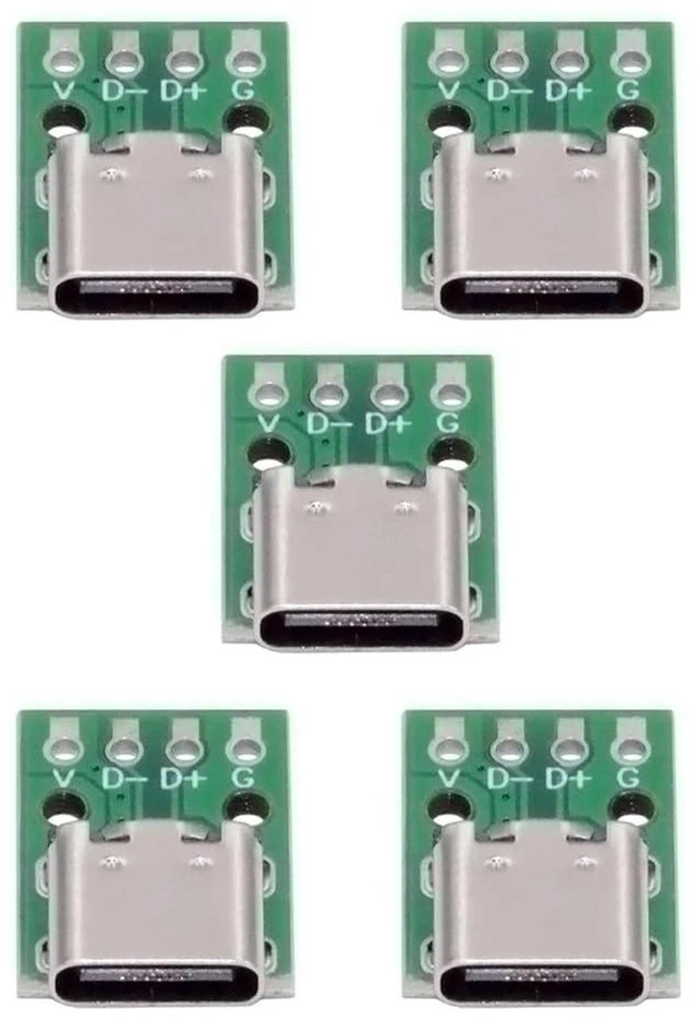Main image of AJMRTC 5 Pack USB C DIY Connector, 2.54mm Pitch USB2.0 Type C 4Pin Female Socket, Solder Adapter for Port Repair, Replacement and Electronic DIY Projects