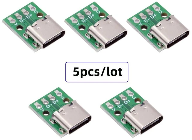 Alt view image 5 of 7 - AJMRTC 5 Pack USB C DIY Connector, 2.54mm Pitch USB2.0 Type C 4Pin Female Socket, Solder Adapter for Port Repair, Replacement and Electronic DIY Projects
