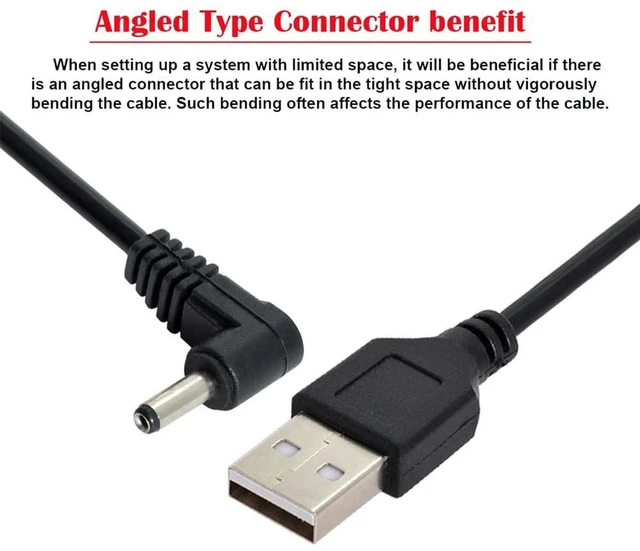 Alt view image 6 of 7 - AJMRTC USB 2.0 Male to 90 Degree Right Angled 3.5x1.35mm DC Barrel Power Cable 100cm, 5V DC Power Cord with Right Angle DC Plug for LED Lights, Small Electronic Gadgets